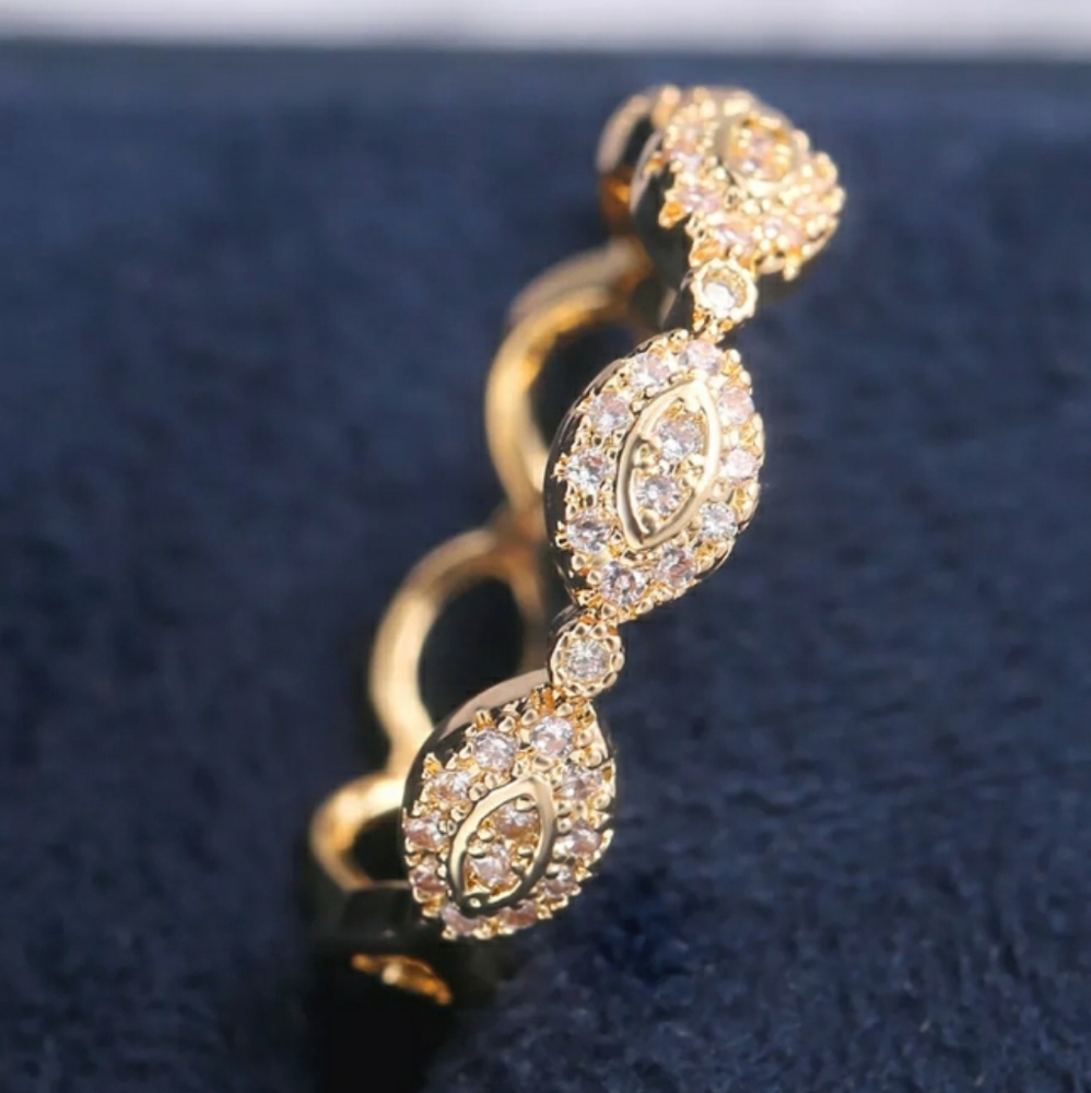 Yellow Gold Simulated Diamonds Ring - Picture 2 of 6